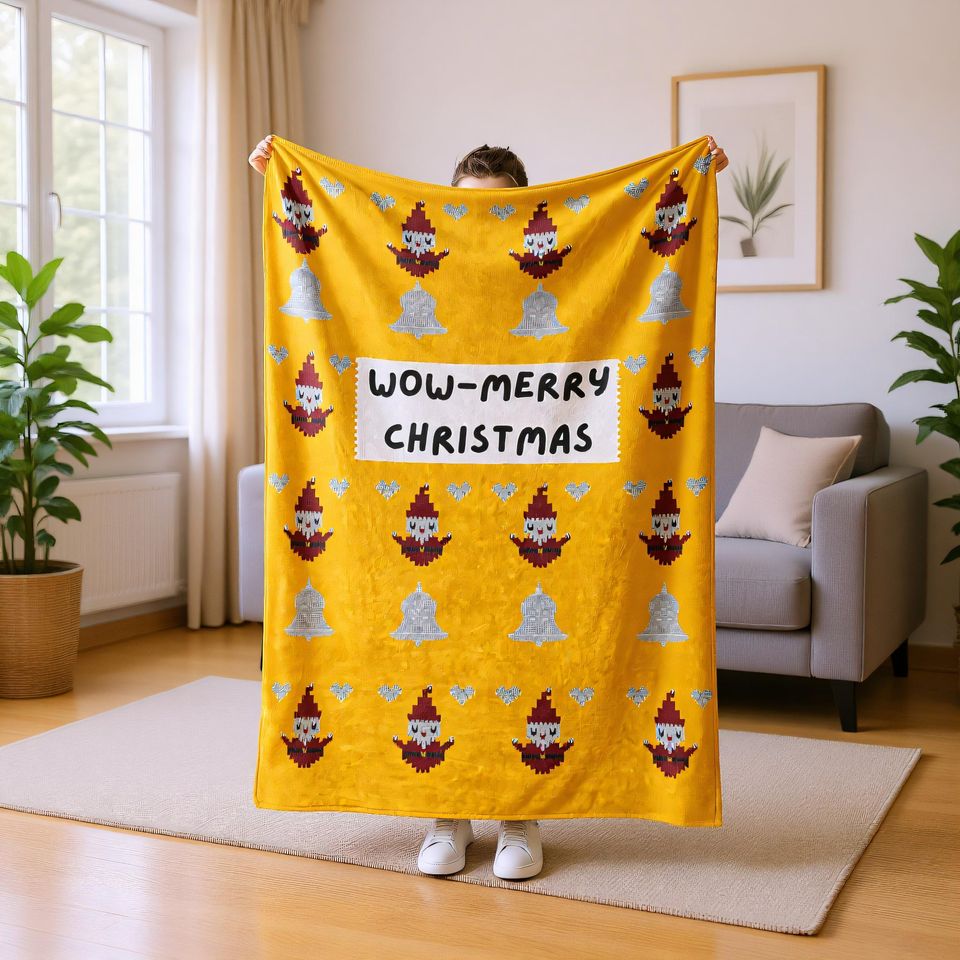 Personalized Xmas Blanket, Custom Name Throw for Kids and Adults