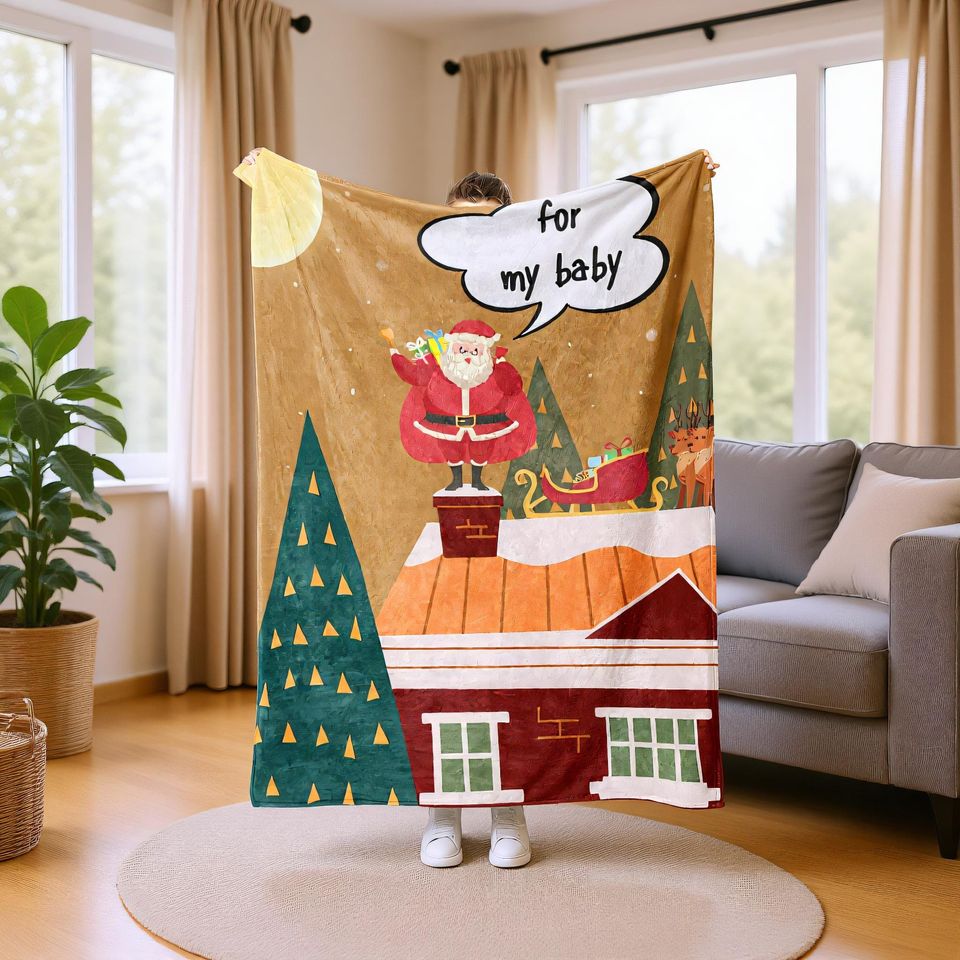 Custom Name Christmas Blanket, Festive Holiday Throw for Family Gift