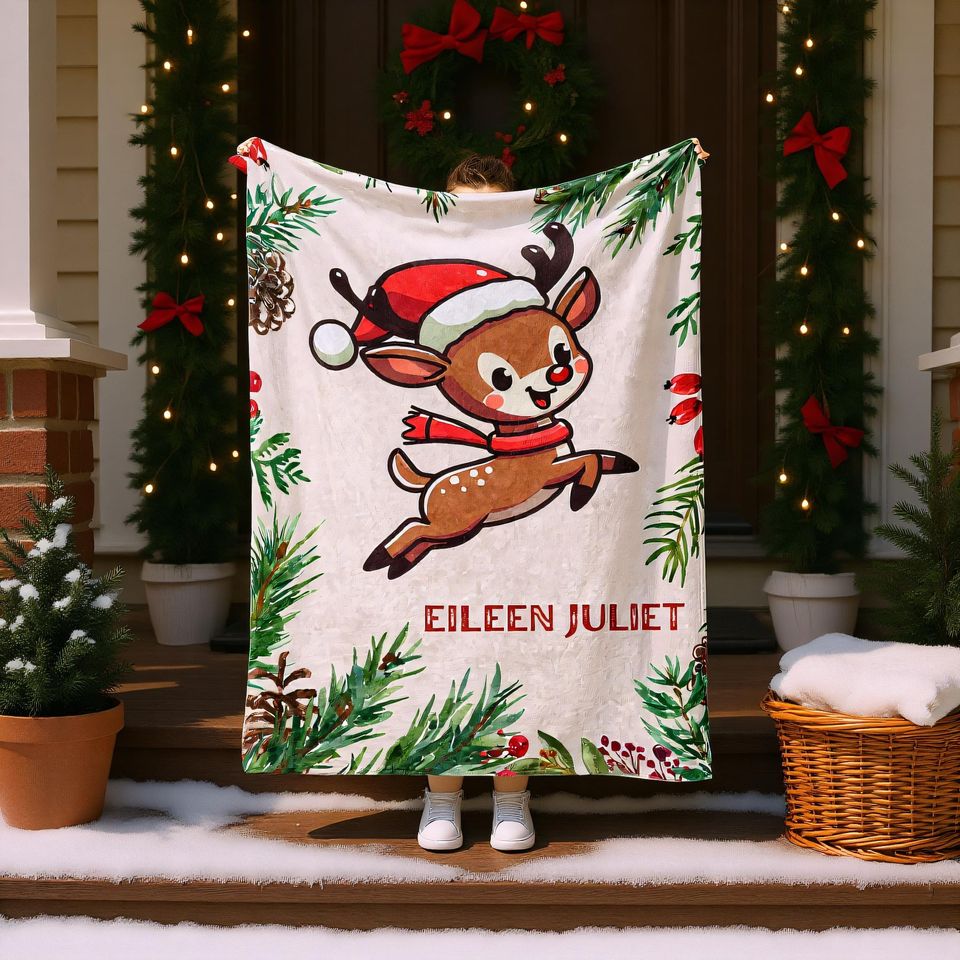 Personalized Christmas Throw Blanket  Custom Name Holiday Gift