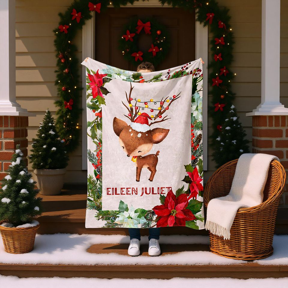 Personalized Christmas Throw Blanket  Custom Name Holiday Gift