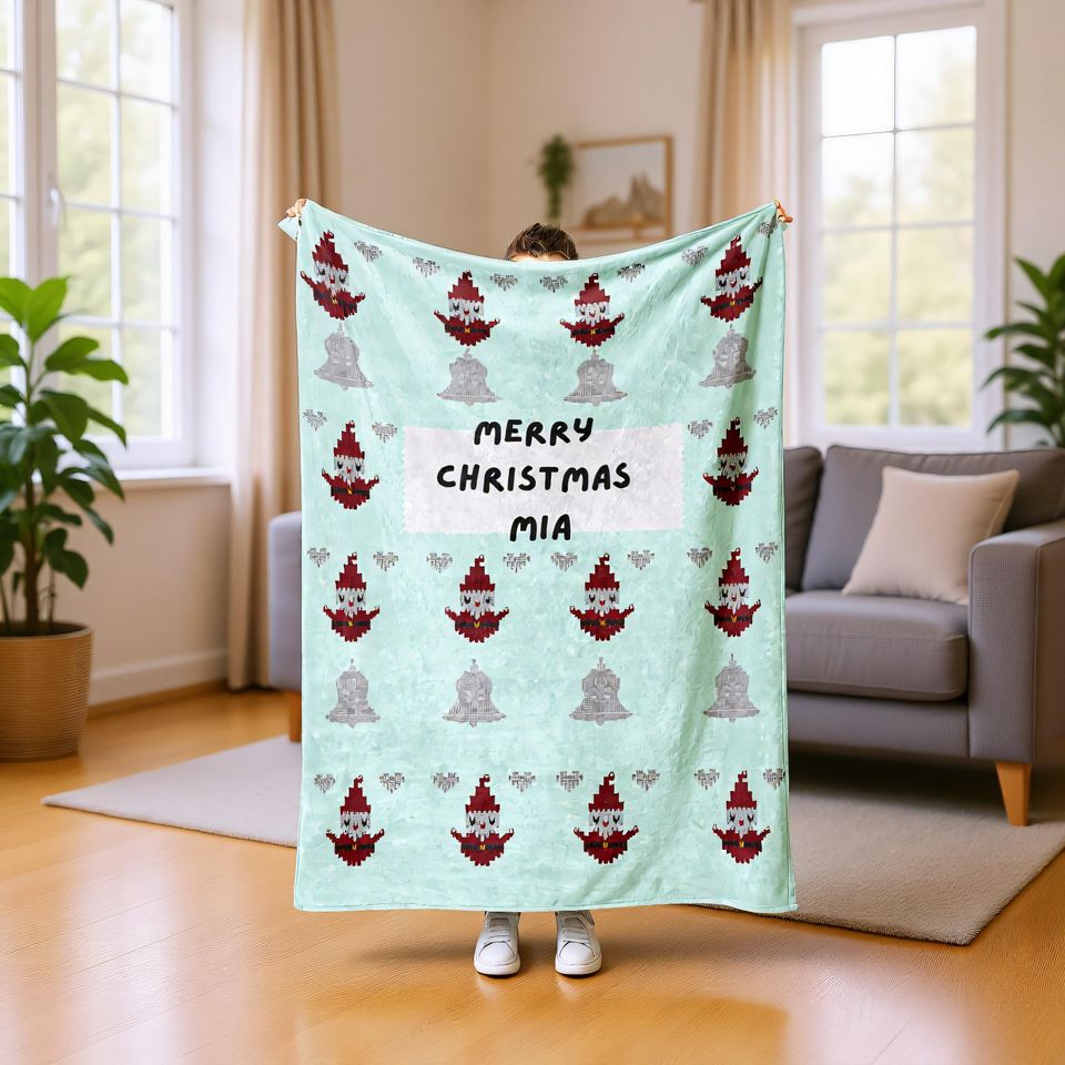 Personalized Xmas Blanket, Custom Name Throw for Kids and Adults