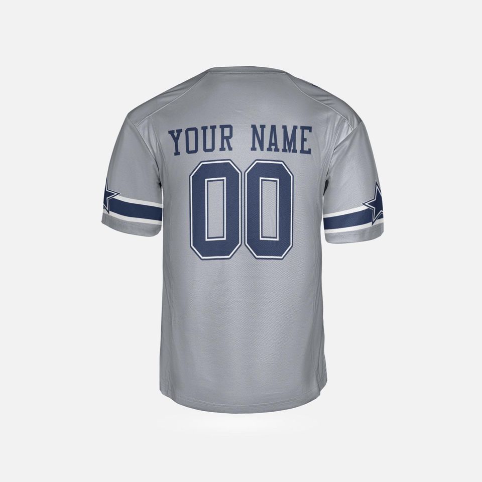 Personalized Gray Cowboys Jersey: Add Name & Number, Adult Sizes