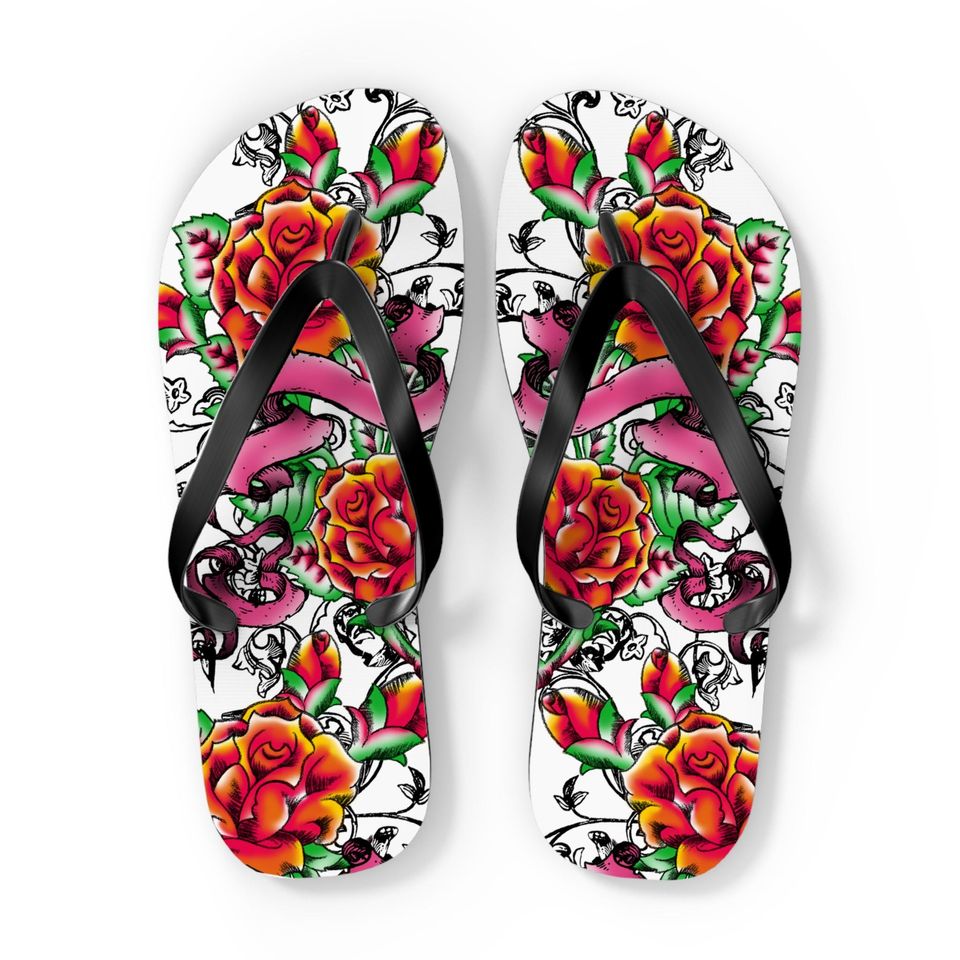 Ladies Rose and Ribbon - Ladies Flip Flops