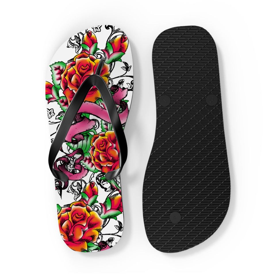Ladies Rose and Ribbon - Ladies Flip Flops