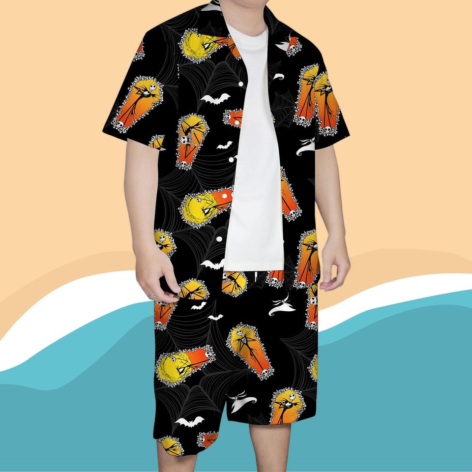 Halloween Skeleton Coffin Print Hawaiian Shirt for Men