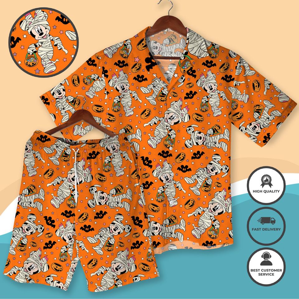 Halloween Mickey Hawaiian Shirt and Shorts Set
