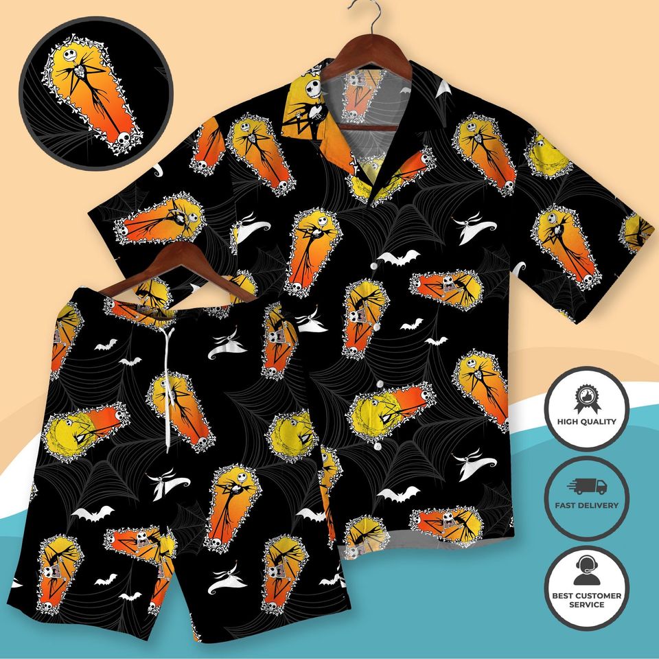 Halloween Skeleton Coffin Print Hawaiian Shirt for Men
