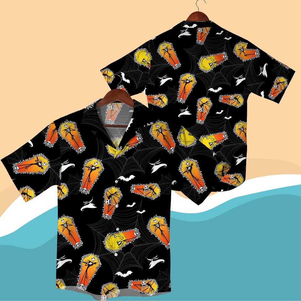 Halloween Skeleton Coffin Print Hawaiian Shirt for Men