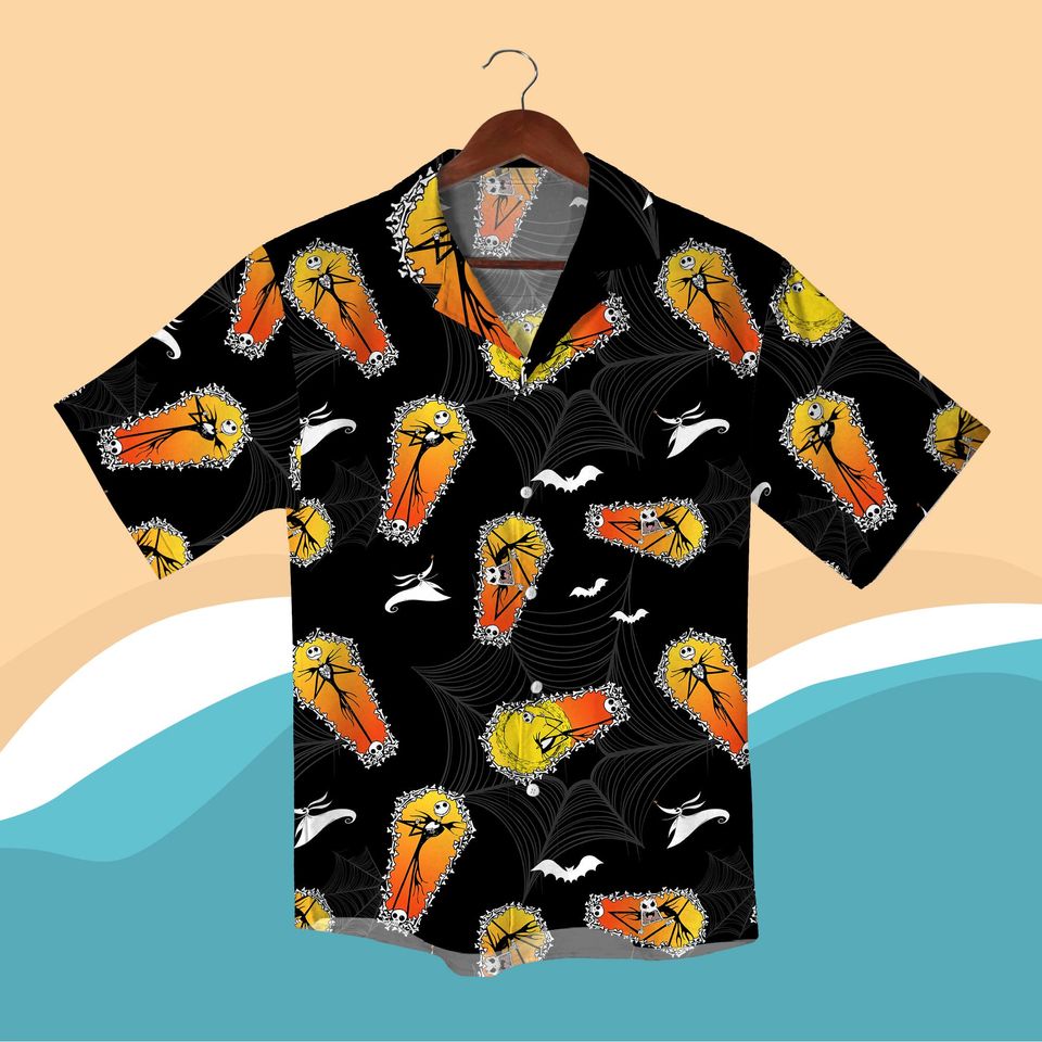 Halloween Skeleton Coffin Print Hawaiian Shirt for Men