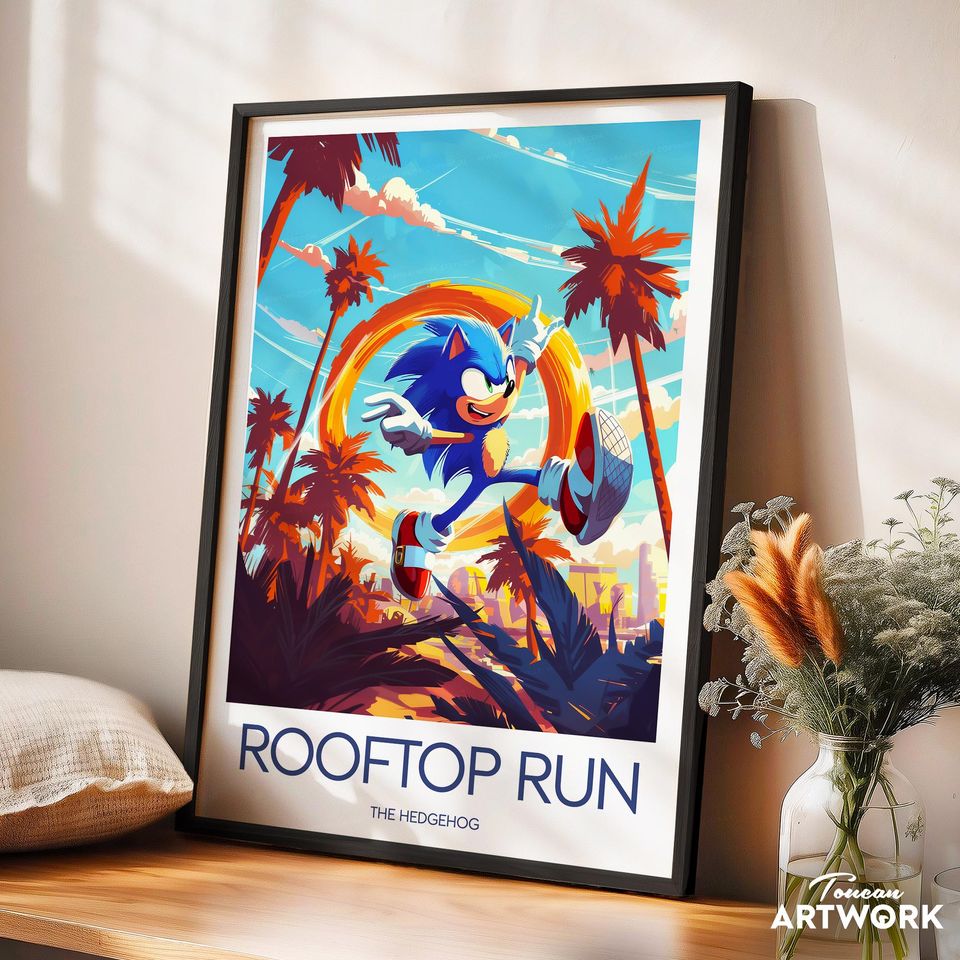 Rooftop Run Sonic print, Sonic the Hedgehog fan print, The hedgehog fan art poster, Sonic print, Game art