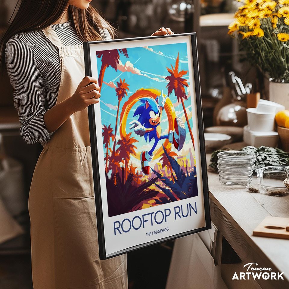 Rooftop Run Sonic print, Sonic the Hedgehog fan print, The hedgehog fan art poster, Sonic print, Game art