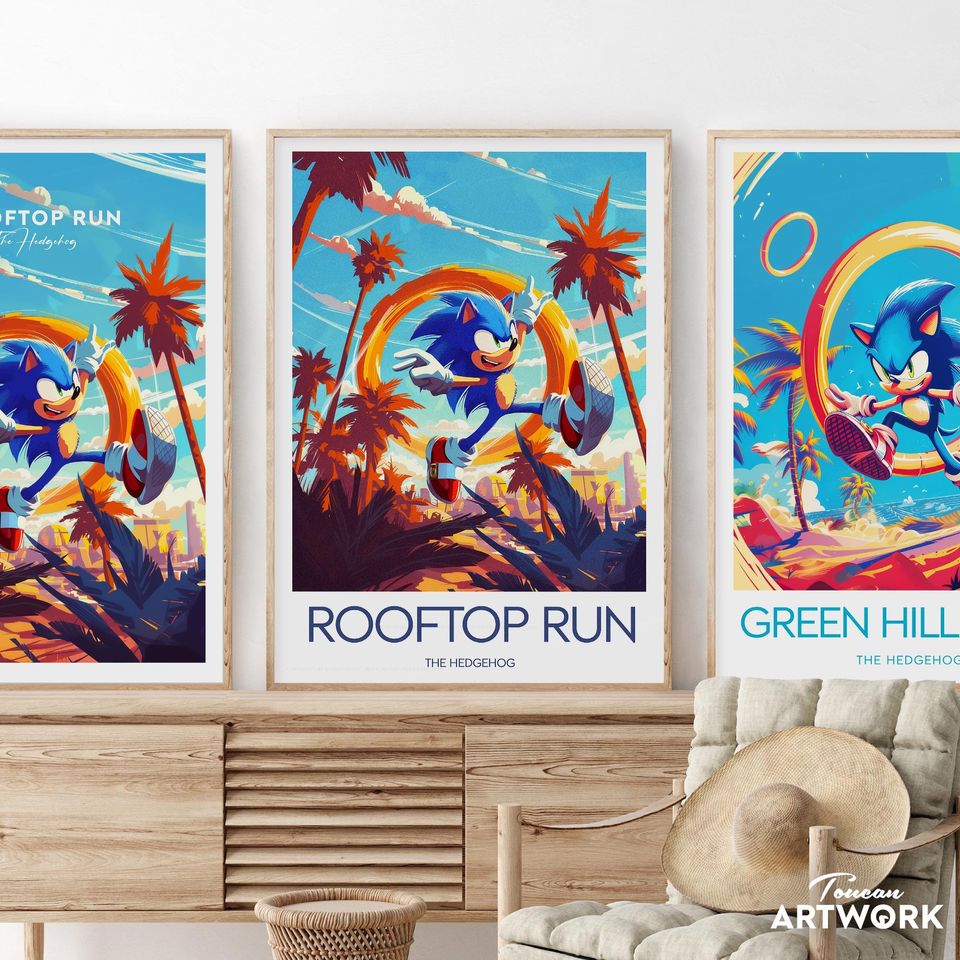 Rooftop Run Sonic print, Sonic the Hedgehog fan print, The hedgehog fan art poster, Sonic print, Game art