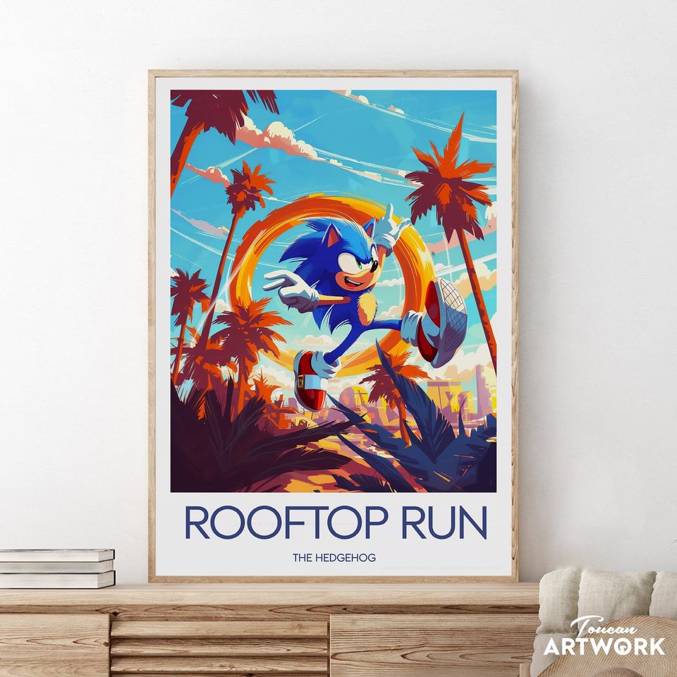 Rooftop Run Sonic print, Sonic the Hedgehog fan print, The hedgehog fan art poster, Sonic print, Game art