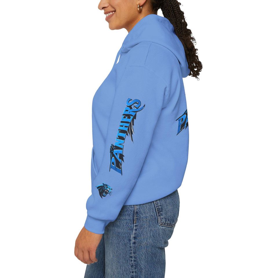 Hoodie Carolina Panthers chrome design Logo and text Hoodie | Panthers Graphic Pullover