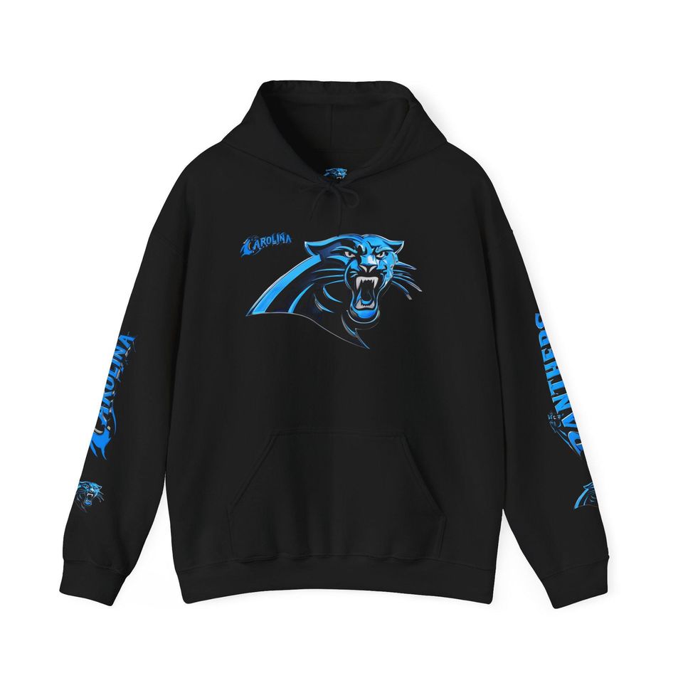 Hoodie Carolina Panthers chrome design Logo and text Hoodie | Panthers Graphic Pullover