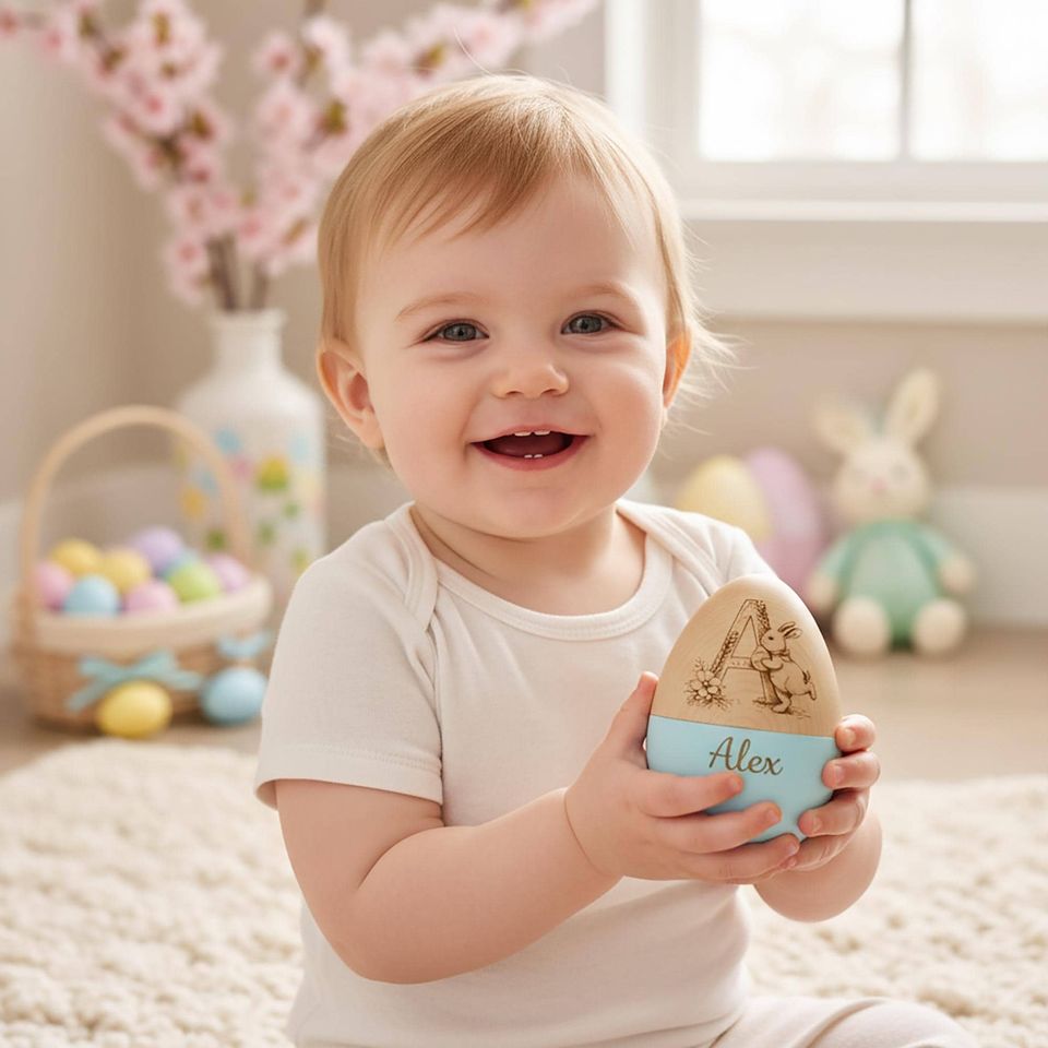 Personalized Easter Egg With Letter, Custom Wooden Easter Gift