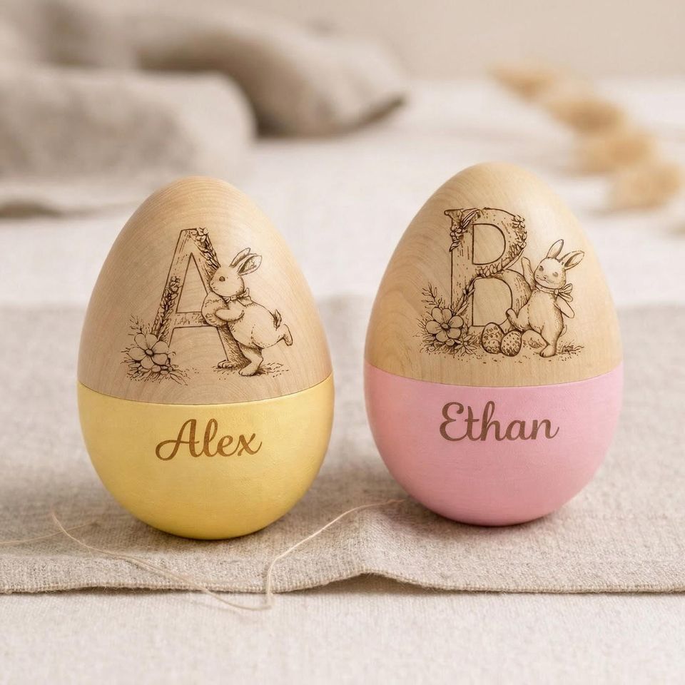 Personalized Easter Egg With Letter, Custom Wooden Easter Gift