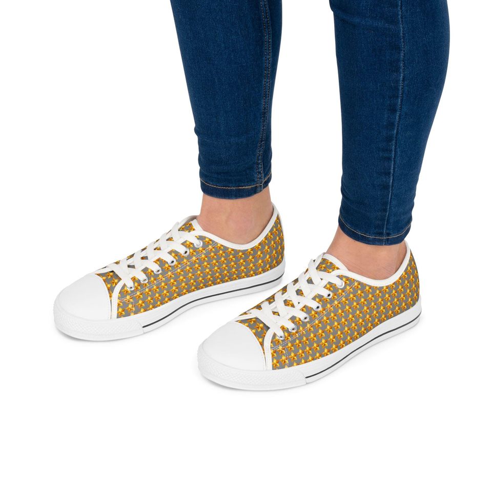 Grey Cheerful Star Patterned Women Low Top Sneakers Perfect for Spring, Casual Wear, Gifts, Festivals, Everyday Style, Unique Footwear