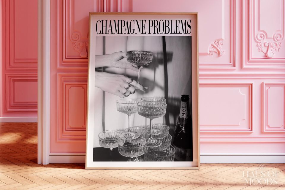 Champagne Glasses Print | Champagne Problems Print Gift | Bar Cart Wall Art | Luxury Bar Cart Decor