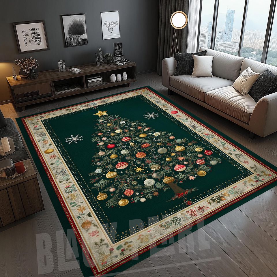 Christmas Tree Velvet Rug for Holiday Home Decor