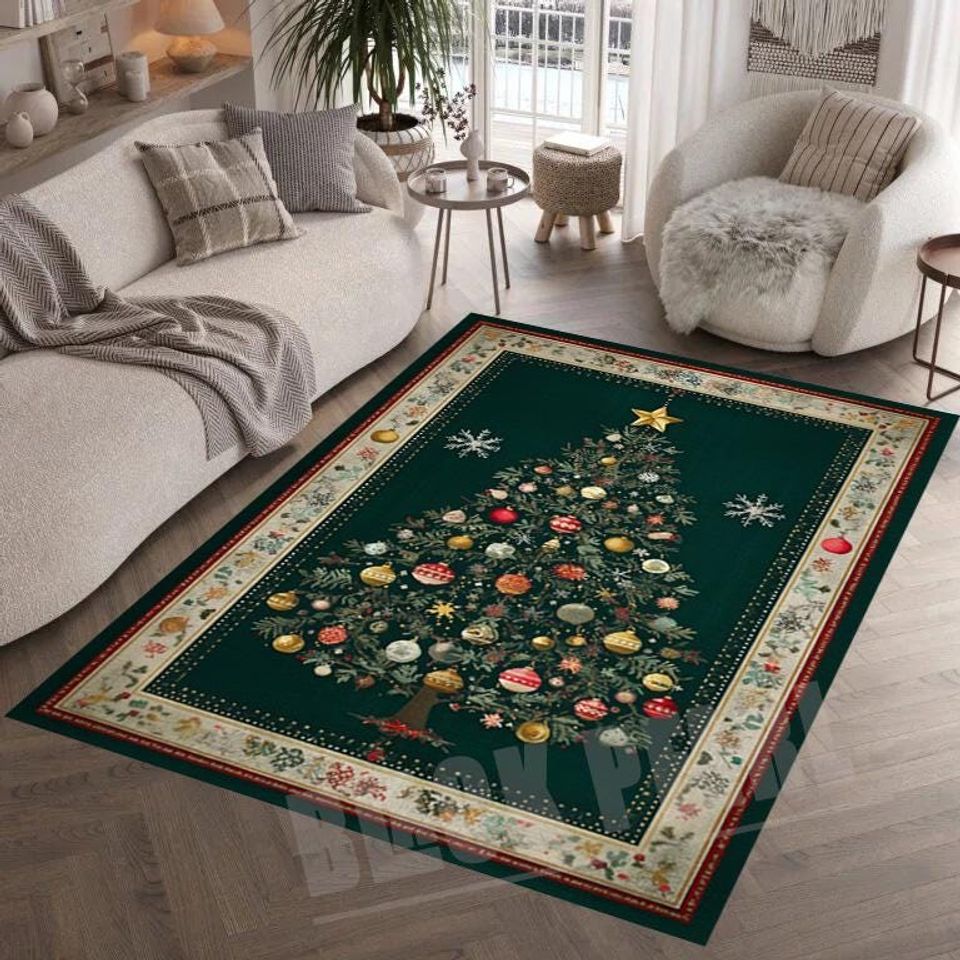 Christmas Tree Velvet Rug for Holiday Home Decor