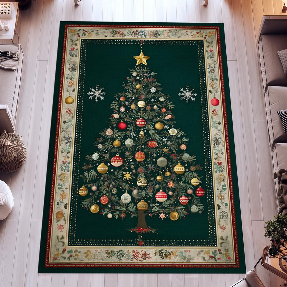 Christmas Tree Velvet Rug for Holiday Home Decor