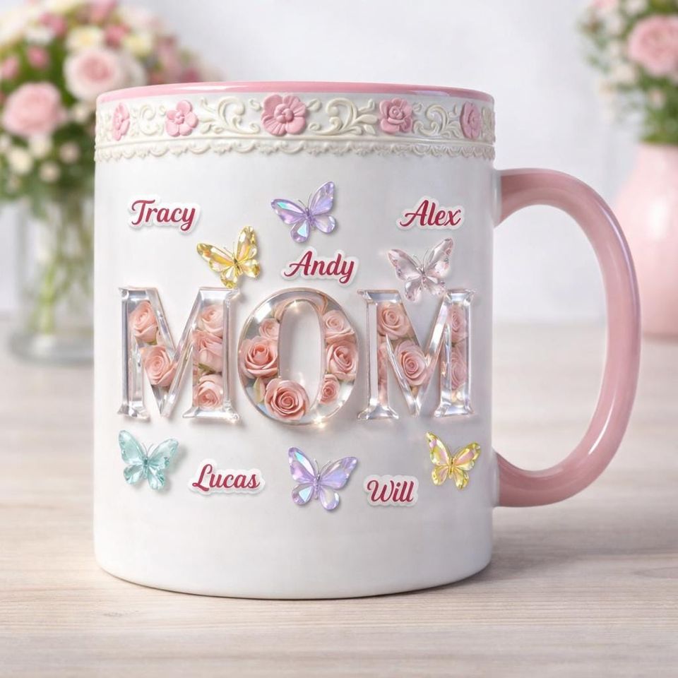 Discover Personalized Mom Mug with Kids Names, Custom Mother Gift, Floral Coffee Cup, Mug Gift For Mom