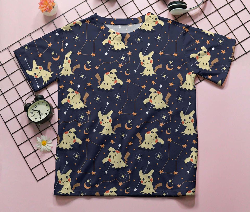 Mimikyu 3D T-Shirt, Ghost Graphic Tee, Starry Sky Design, Halloween Aesthetic Shirt
