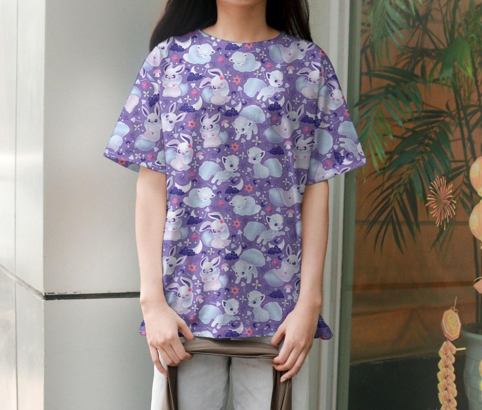 Eevee Vulpix 3D T-Shirt, Cute Graphic Tee, Vintage Summer Shirt