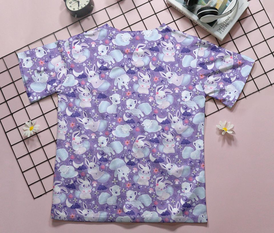 Eevee Vulpix 3D T-Shirt, Cute Graphic Tee, Vintage Summer Shirt
