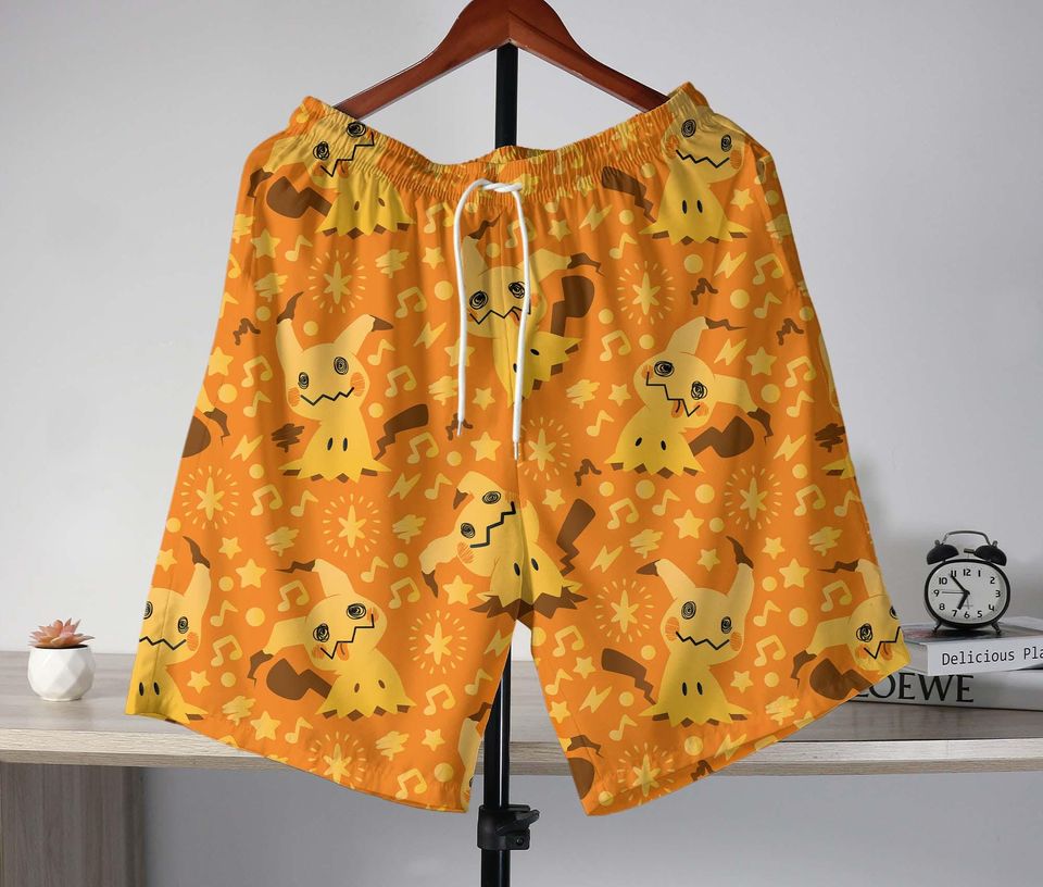 Mimikyu Hawaiian Shirt, Tropical Button-Up, Summer Beach Shorts