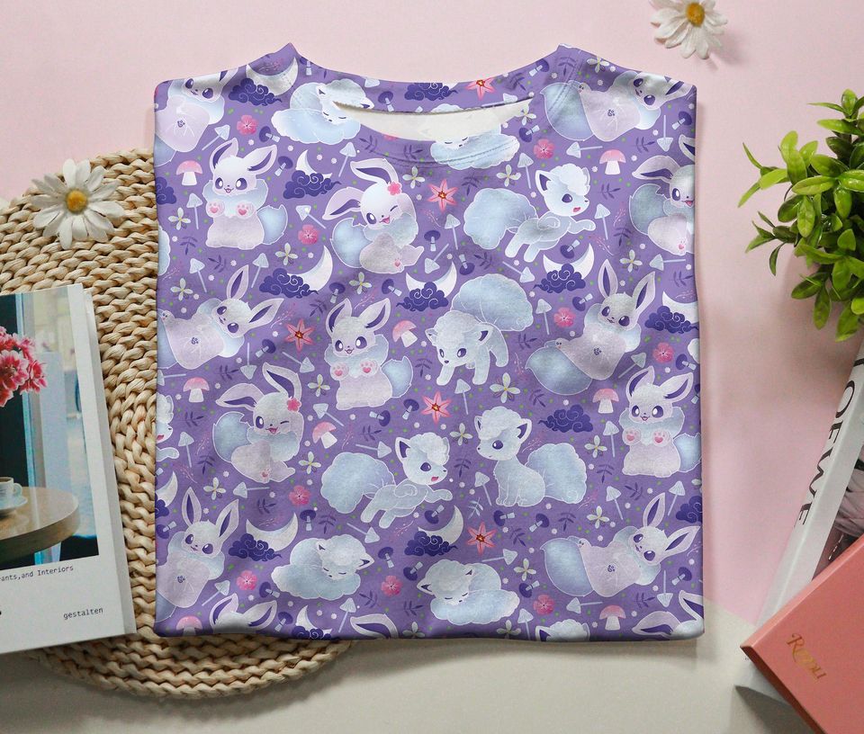 Eevee Vulpix 3D T-Shirt, Cute Graphic Tee, Vintage Summer Shirt