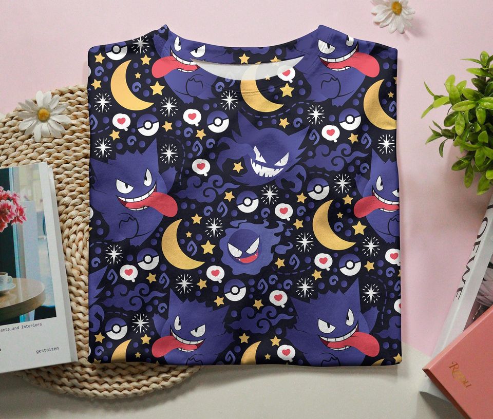 Gengar Tropical Summer T-shirt Kawaii Funny Vintage Moon Graphic Tee
