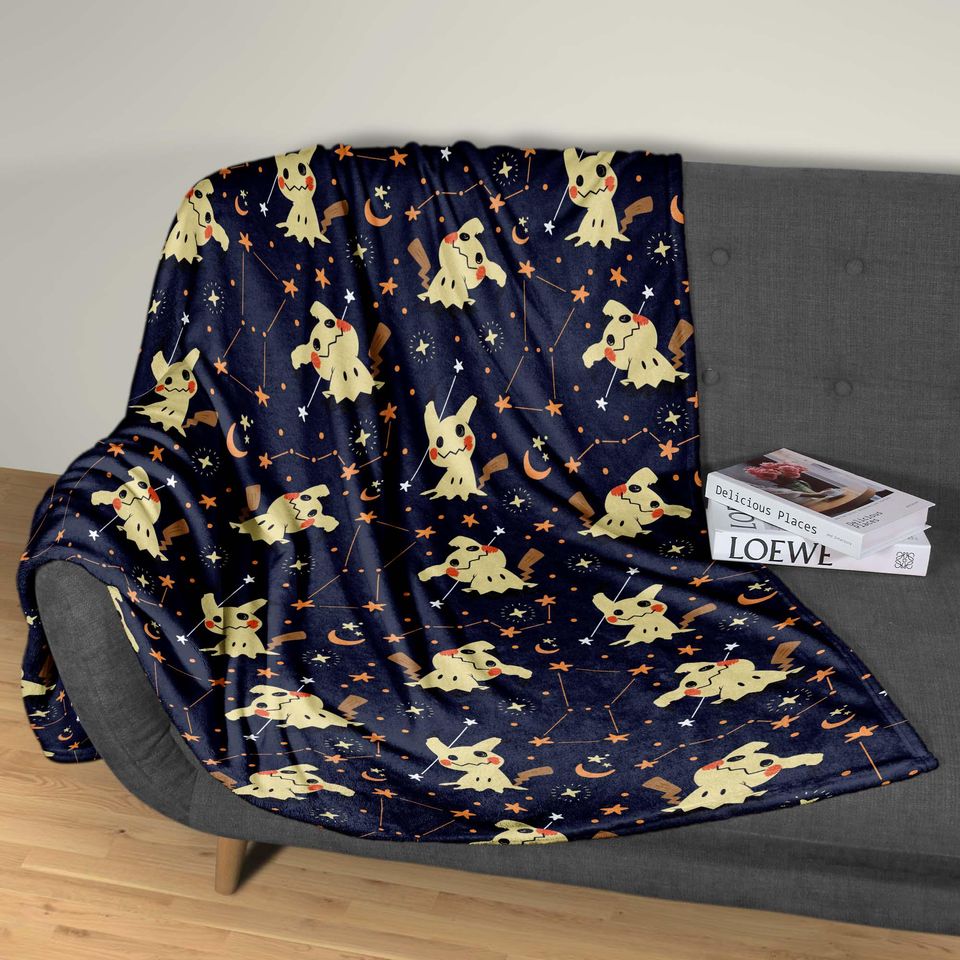 Mimikyu Fleece Blanket, Cute Ghost  Blanket, Soft Cotton Cozy Blanket for Bed or Couch, Kawaii Halloween Gifts