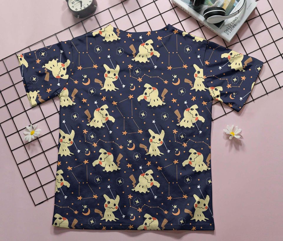 Mimikyu 3D T-Shirt, Ghost Graphic Tee, Starry Sky Design, Halloween Aesthetic Shirt
