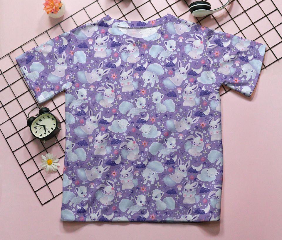 Eevee Vulpix 3D T-Shirt, Cute Graphic Tee, Vintage Summer Shirt