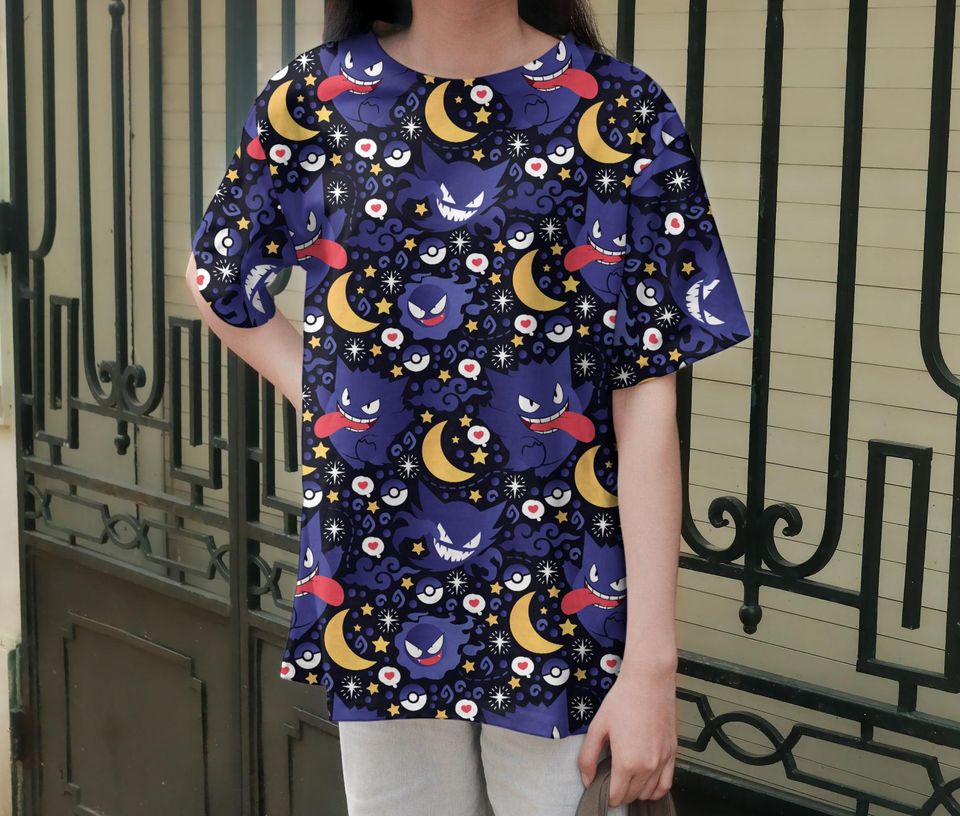 Gengar Tropical Summer T-shirt Kawaii Funny Vintage Moon Graphic Tee