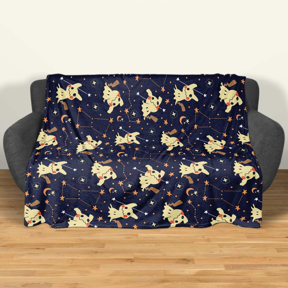 Mimikyu Fleece Blanket, Cute Ghost  Blanket, Soft Cotton Cozy Blanket for Bed or Couch, Kawaii Halloween Gifts