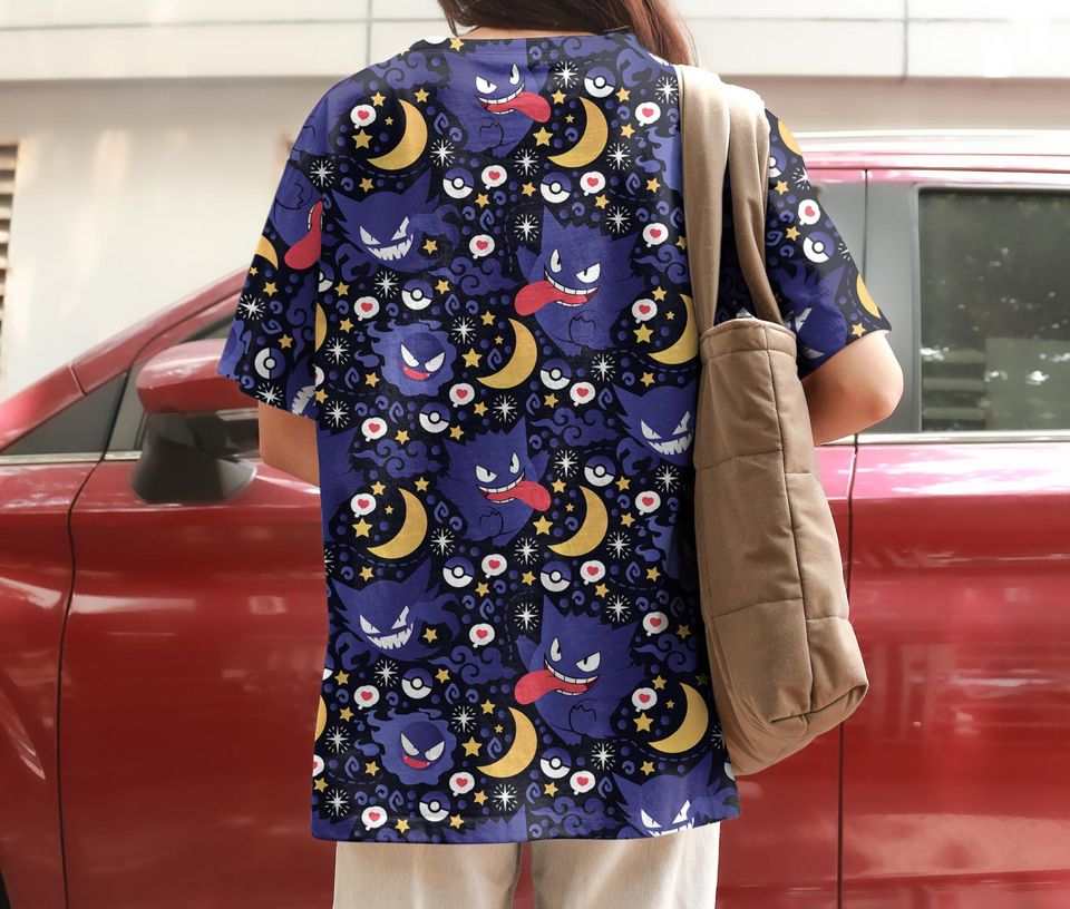 Gengar Tropical Summer T-shirt Kawaii Funny Vintage Moon Graphic Tee
