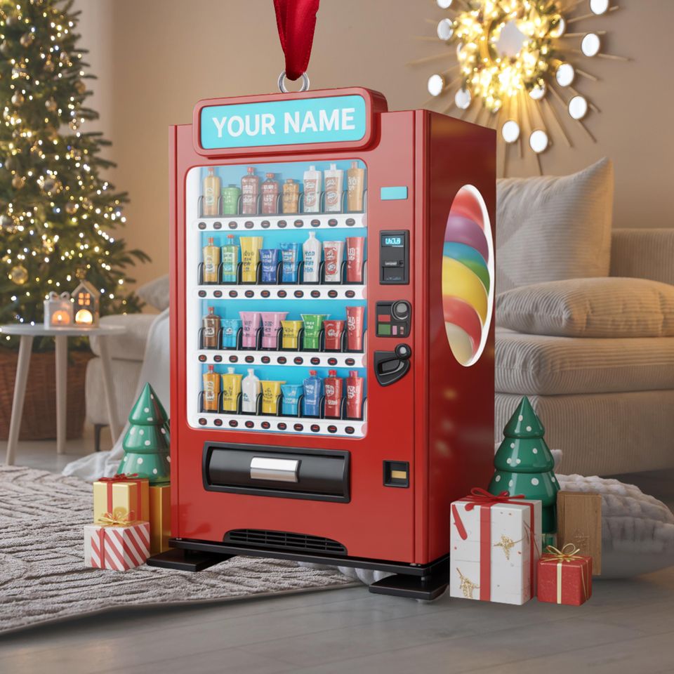 Personalized Vending Machine Christmas Ornament: Flat Acrylic 2D Hanger