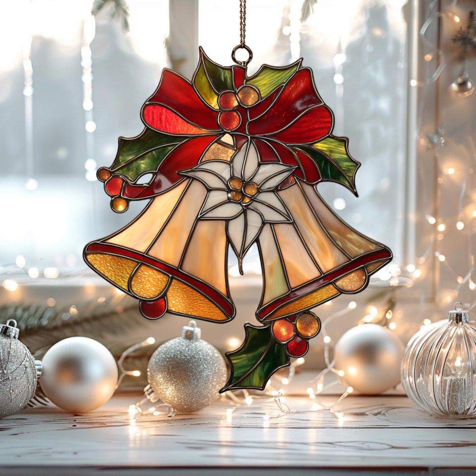 Christmas Bells Acrylic Suncatcher: Festive Holiday Window Decor