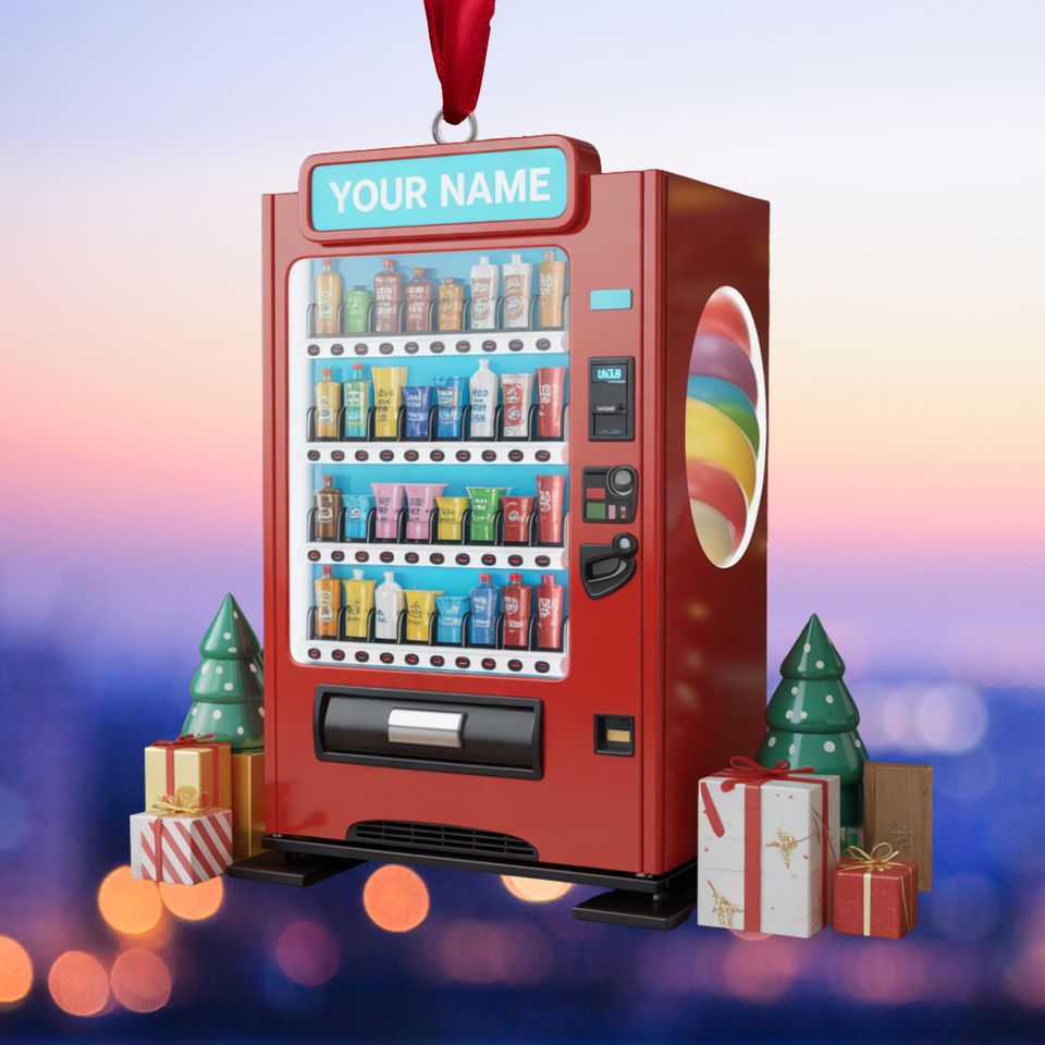 Personalized Vending Machine Christmas Ornament: Flat Acrylic 2D Hanger