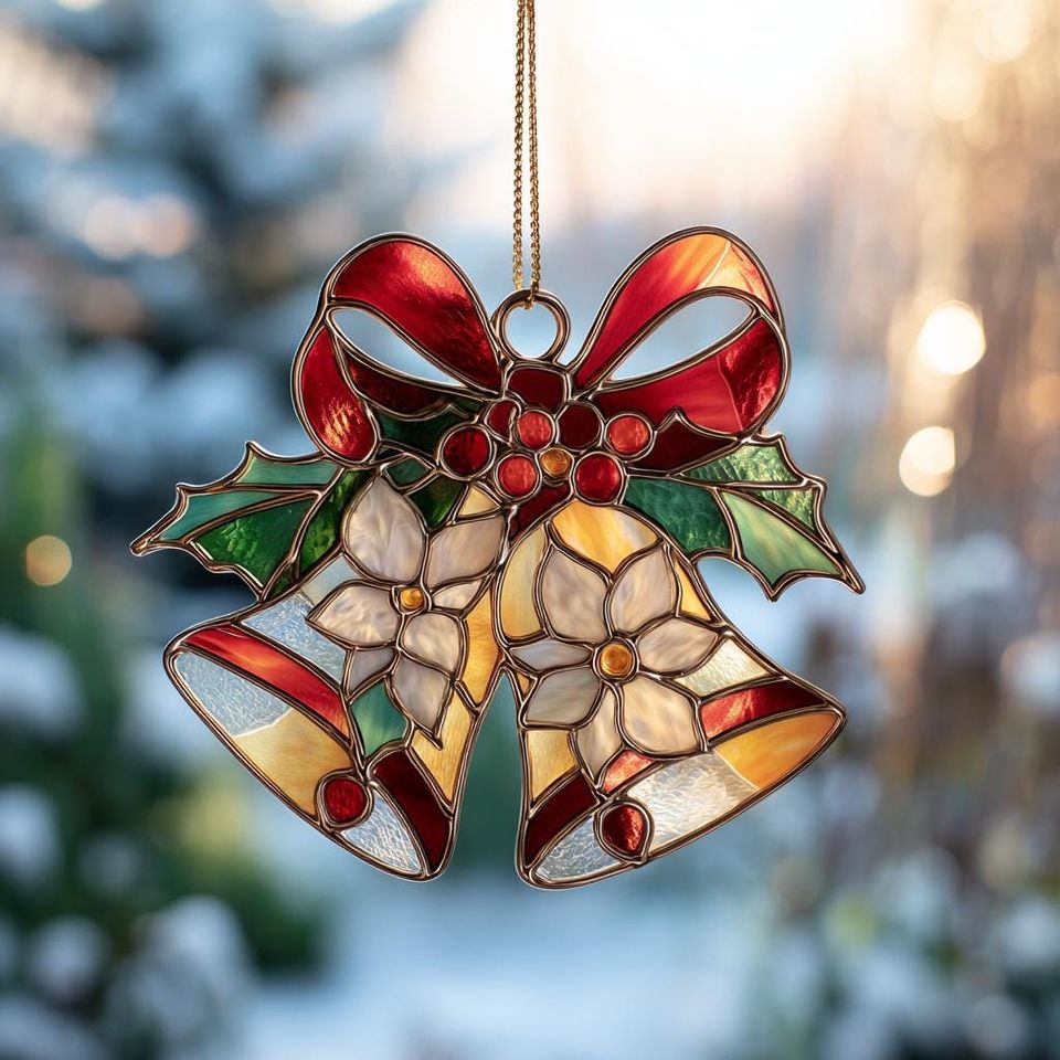 Christmas Bells Acrylic Suncatcher: Festive Holiday Window Decor