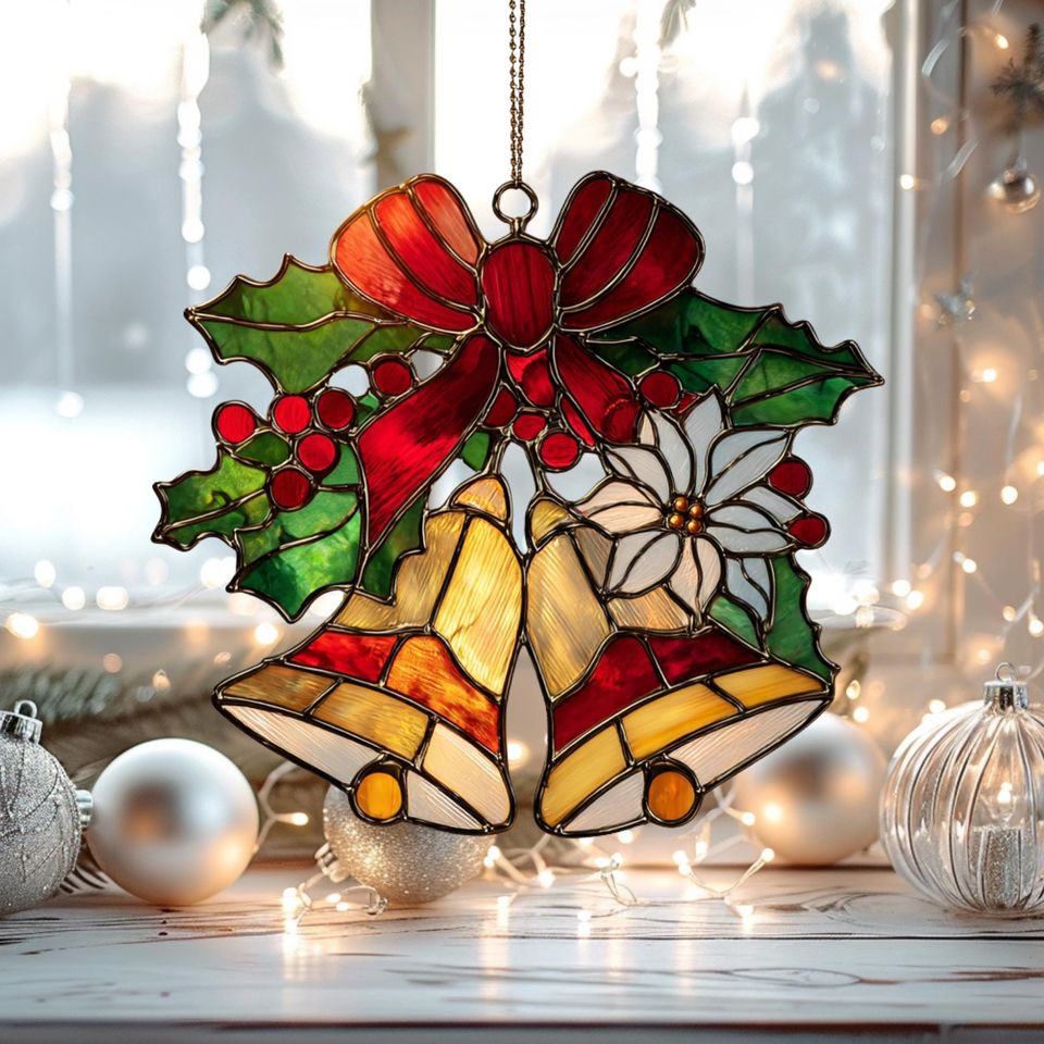 Christmas Bells Acrylic Suncatcher: Festive Holiday Window Decor
