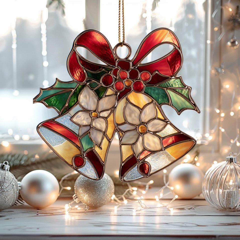 Christmas Bells Acrylic Suncatcher: Festive Holiday Window Decor