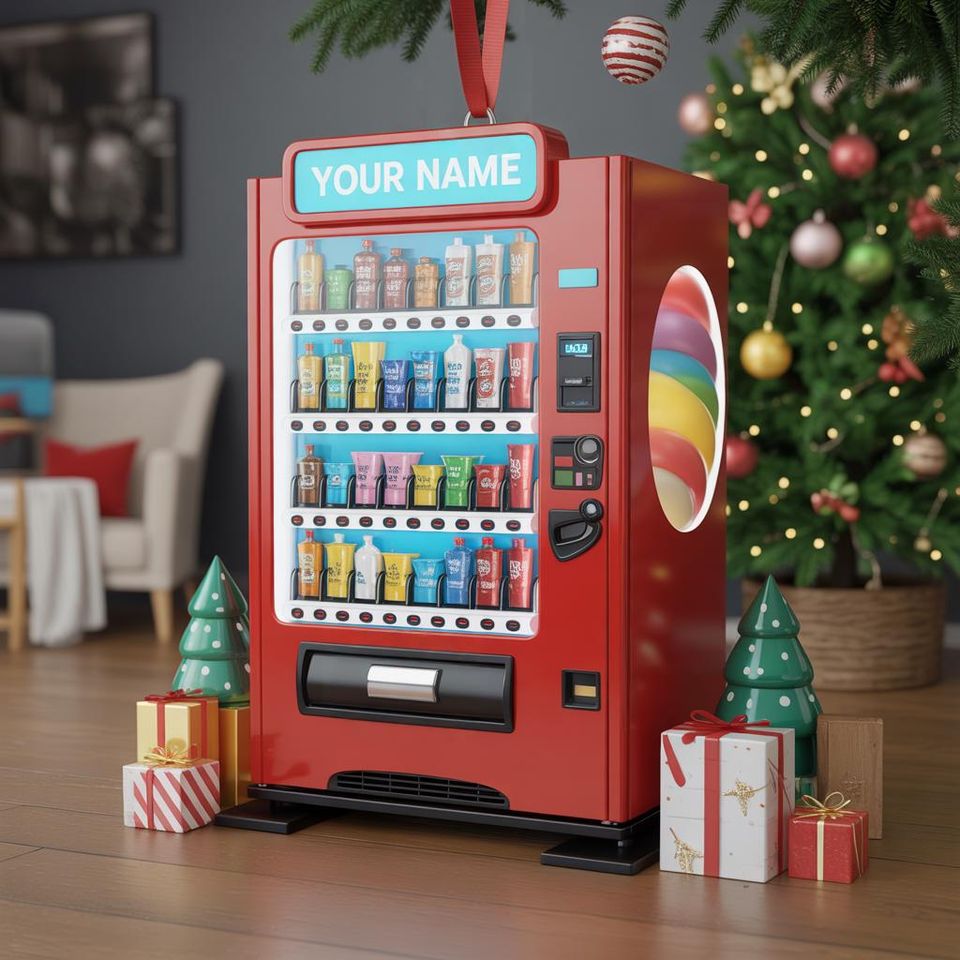 Personalized Vending Machine Christmas Ornament: Flat Acrylic 2D Hanger
