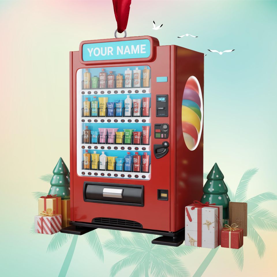Personalized Vending Machine Christmas Ornament: Flat Acrylic 2D Hanger