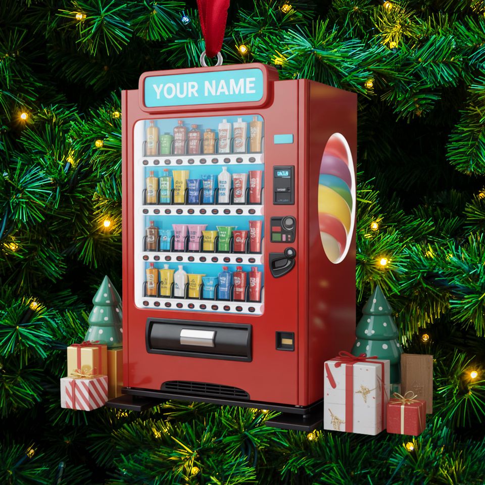 Personalized Vending Machine Christmas Ornament: Flat Acrylic 2D Hanger