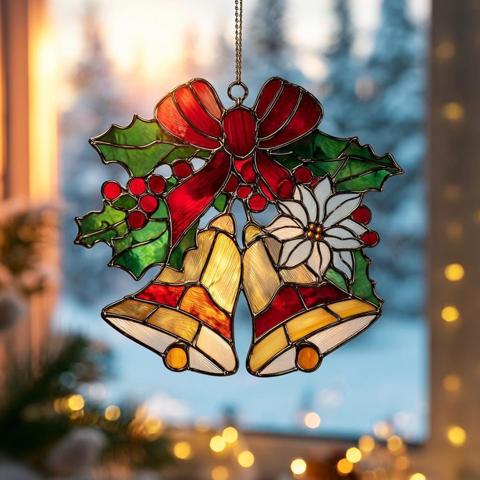 Christmas Bells Acrylic Suncatcher: Festive Holiday Window Decor