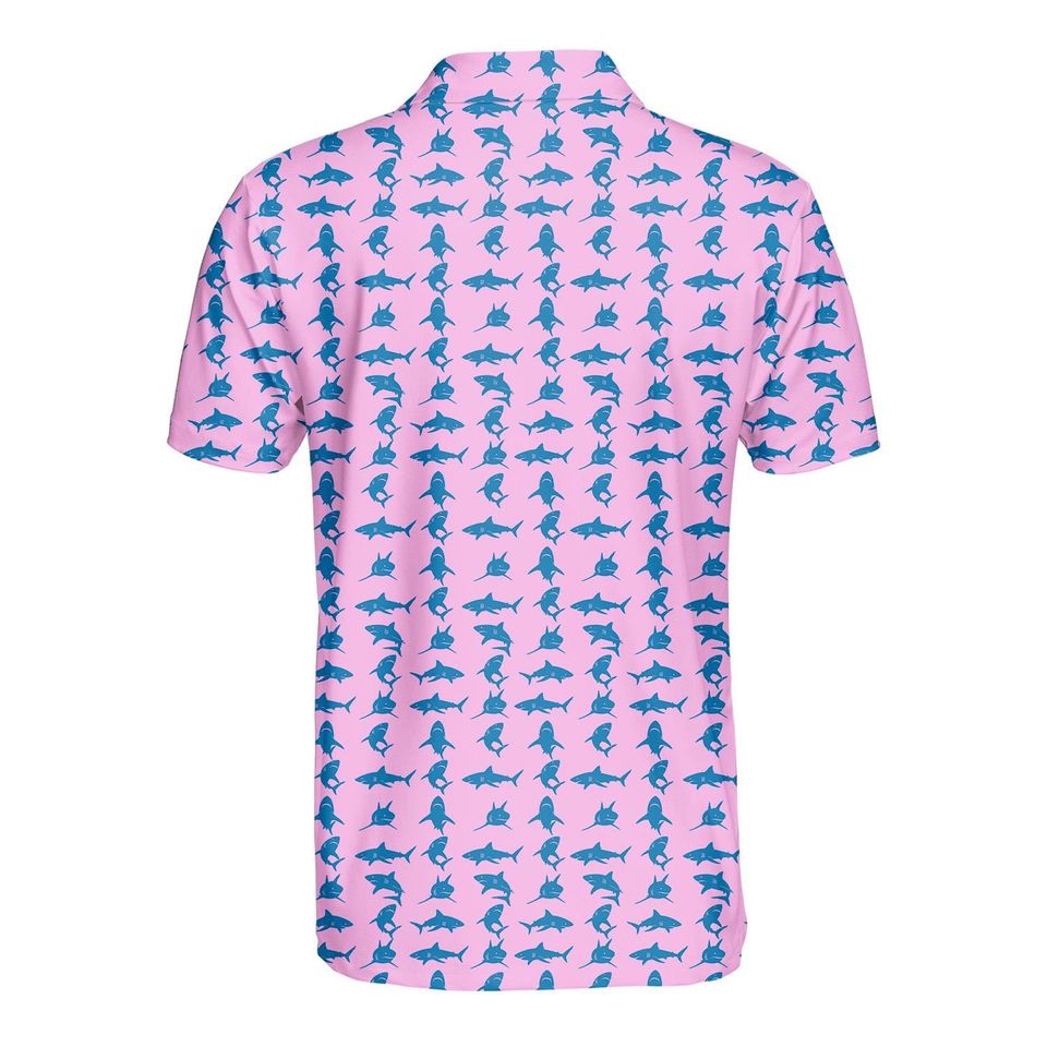 Shark Polo Shirt, Ocean Blue Fish Shirt Short Sleeve Button Up